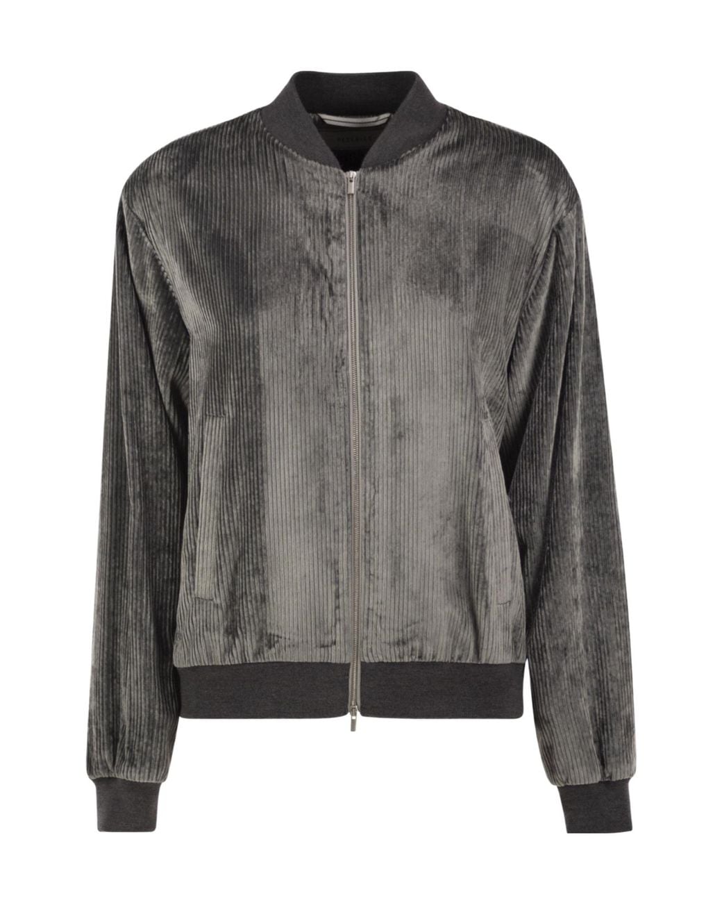 Peserico Gray Stretch Corded Velvet Bomber Jacket