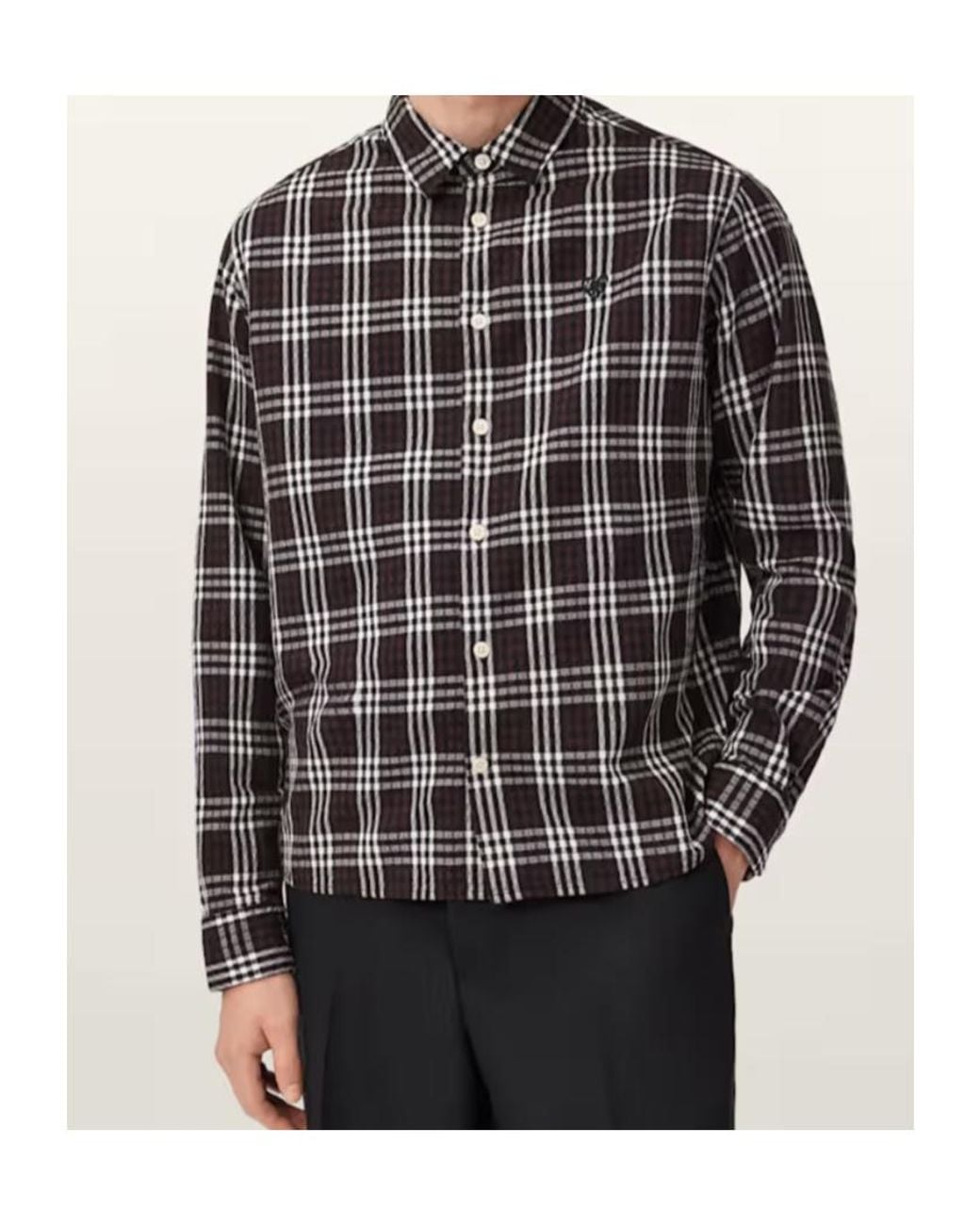 AllSaints Brown Santiago Long Sleeved Check Shirt for men