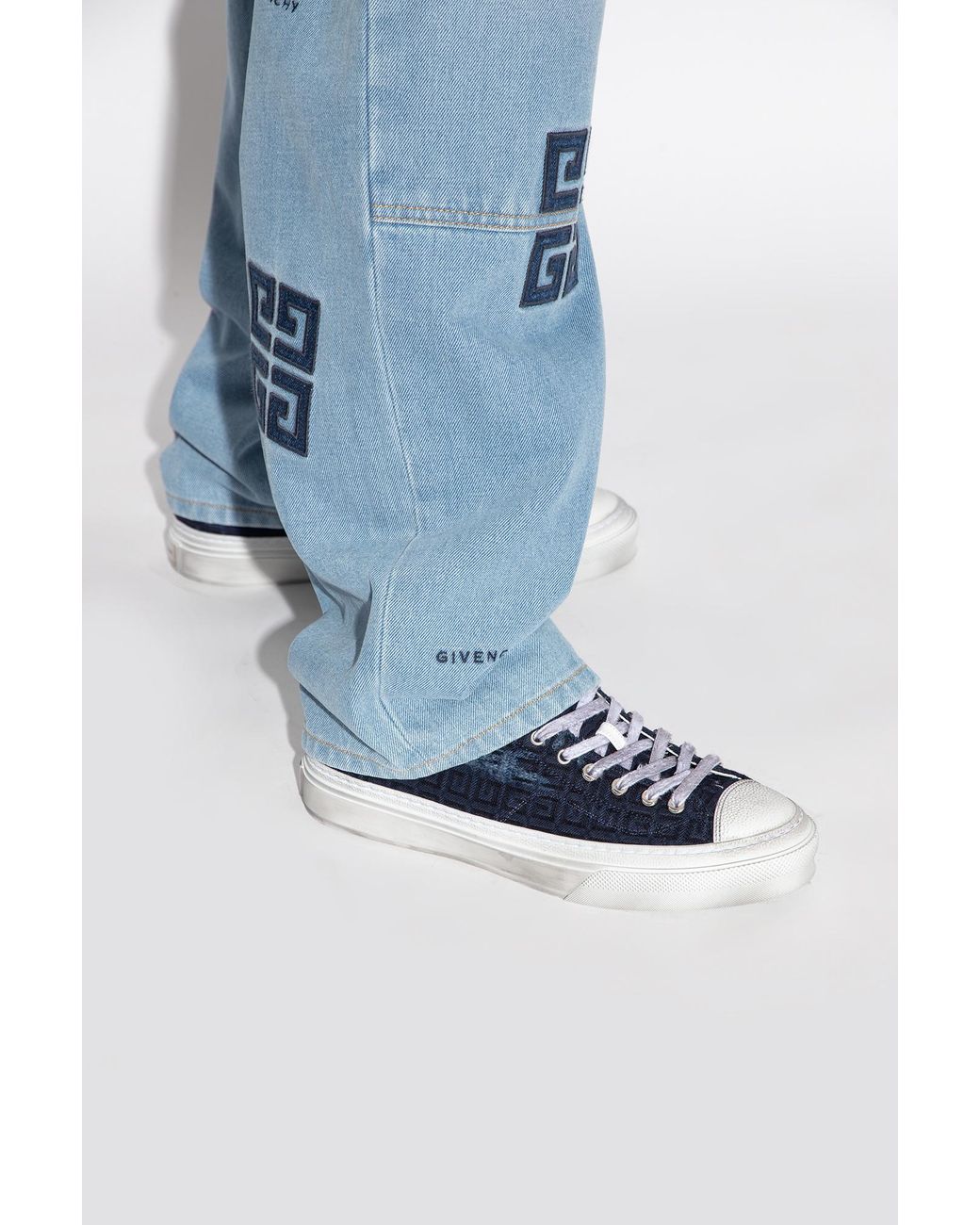 Givenchy Blue 4G Monogrammed Distressed Sneakers for men