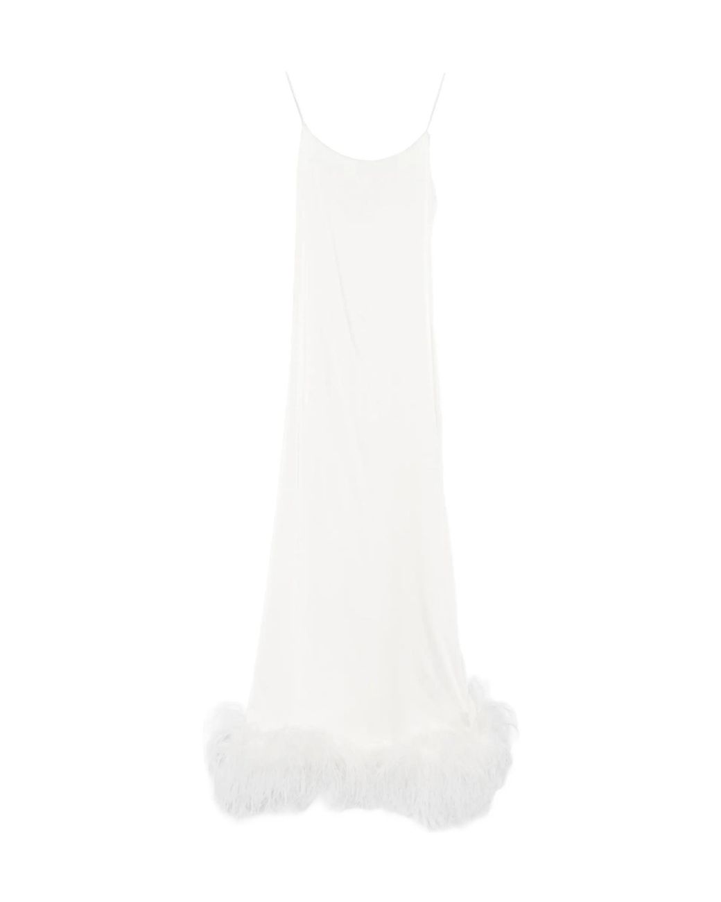 Oseree White Feather-Trim Midi Dress