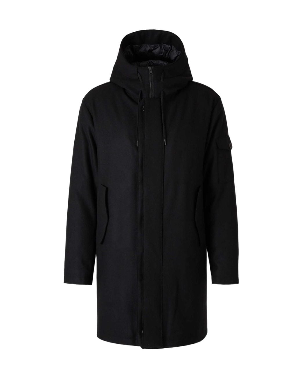 Herno Black High Collar Long Coat for men