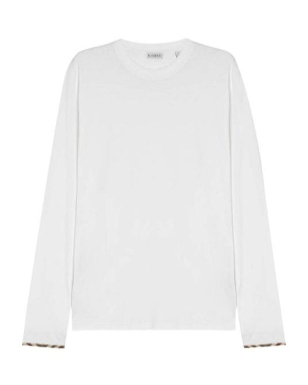 Burberry White Long-Sleeve Check Trim Cotton Top for men