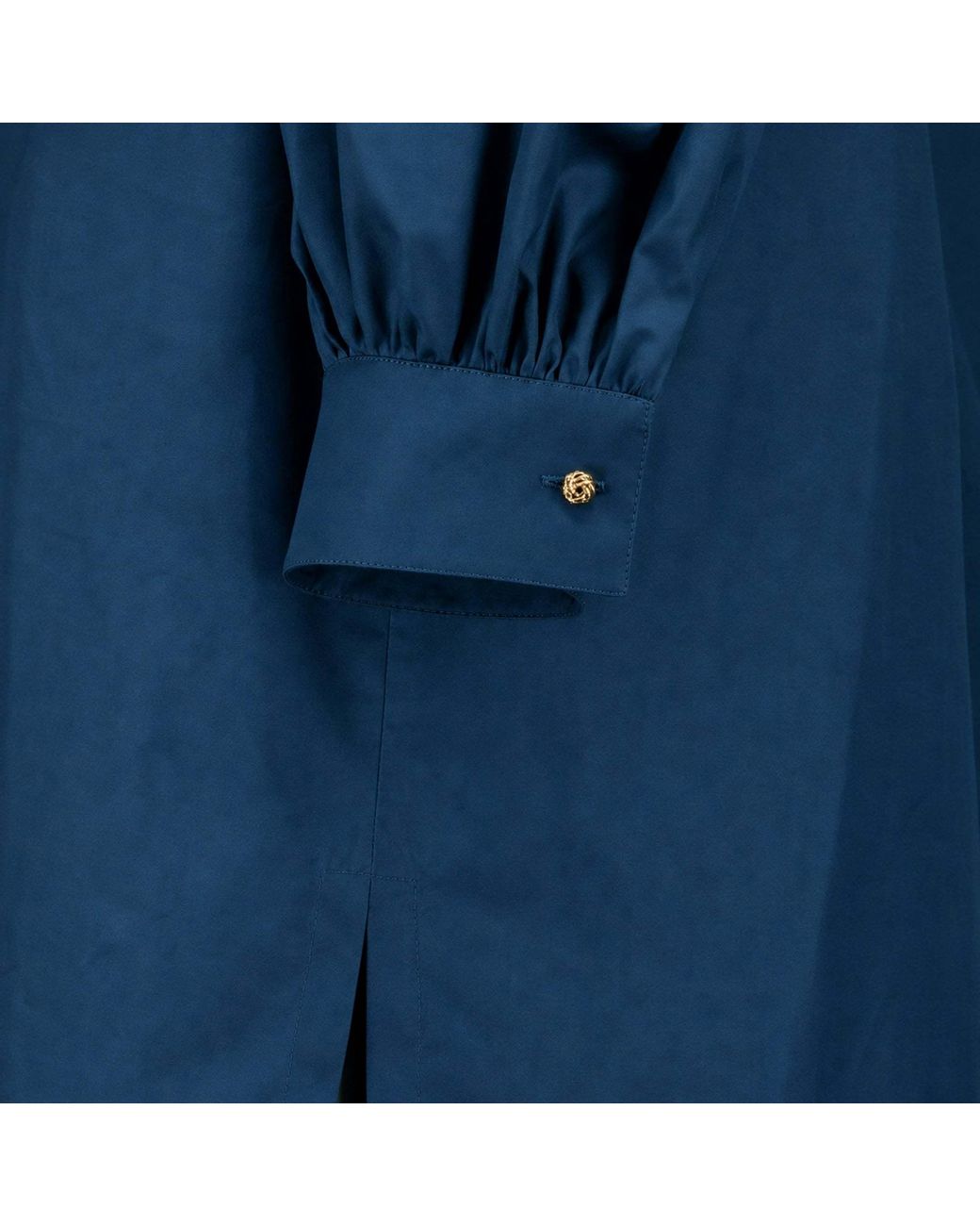 Max Mara Blue Gathered Poplin Shirt Dress