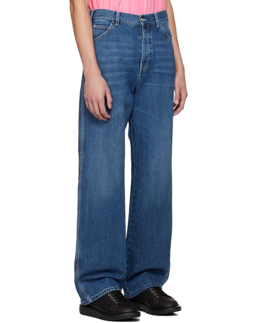 McQueen Blue Logo Patch Wide Leg Jeans for men