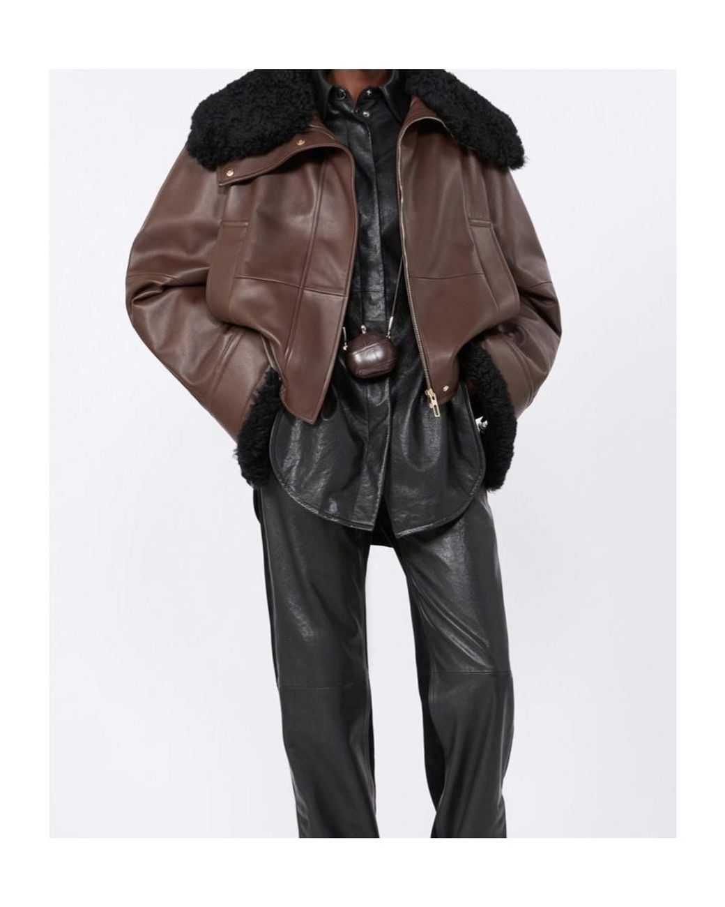 Sportmax Brown Short Padded Leather Jacket
