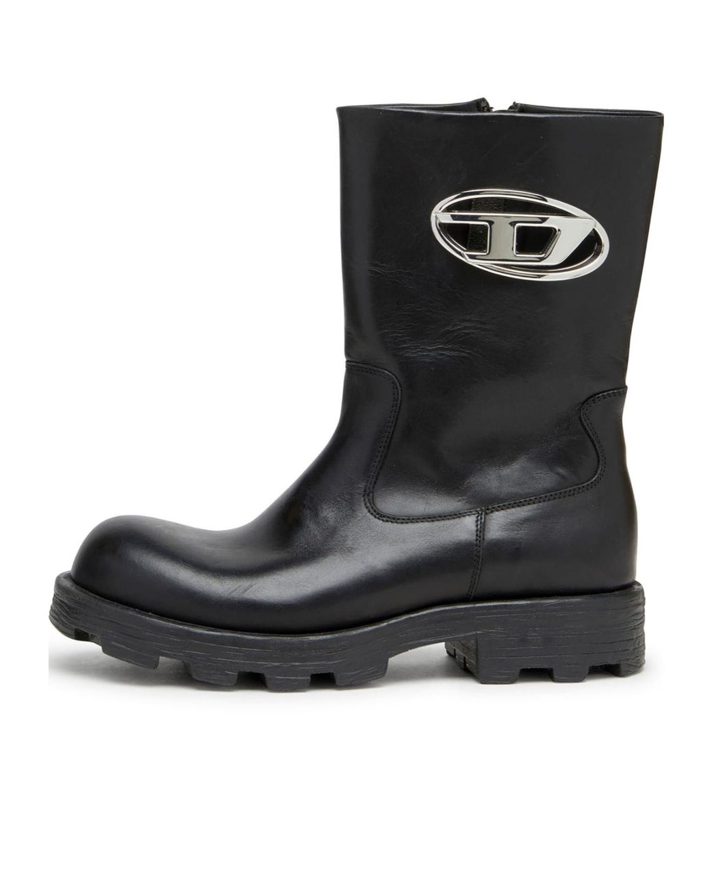 DIESEL Black Mid-Calf Boots With Chunky Sole And Logo Detail