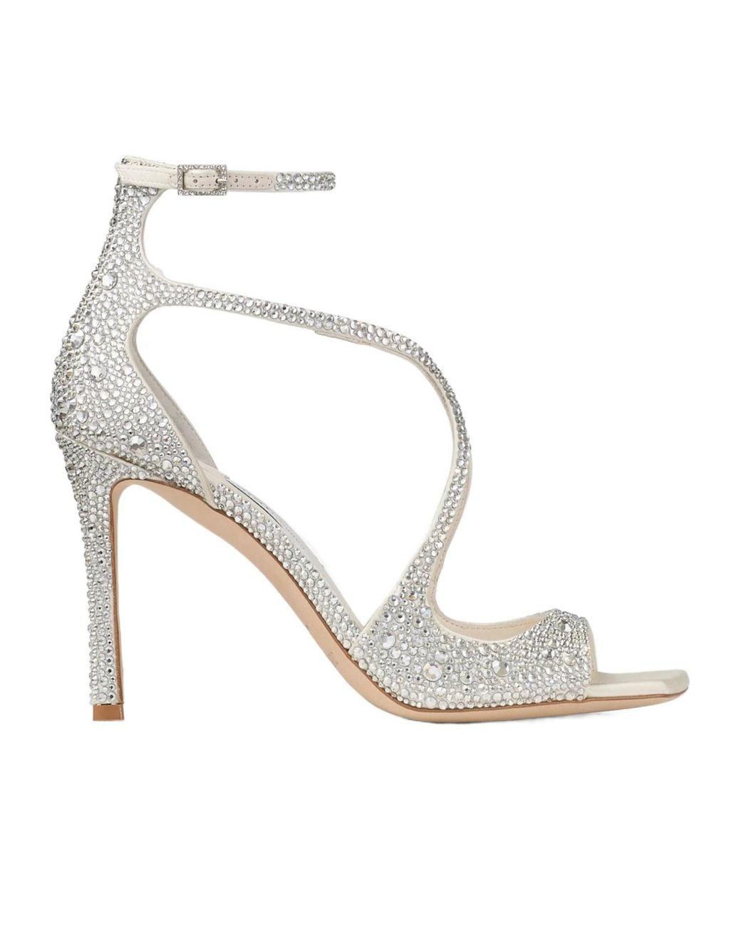 Jimmy Choo Metallic Ivory Satin Pumps With Crystal Embellishment