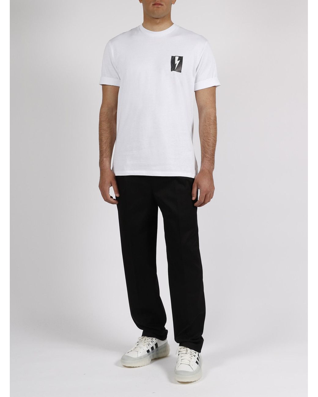Neil Barrett White Flag Bolt Cotton T-Shirt for men