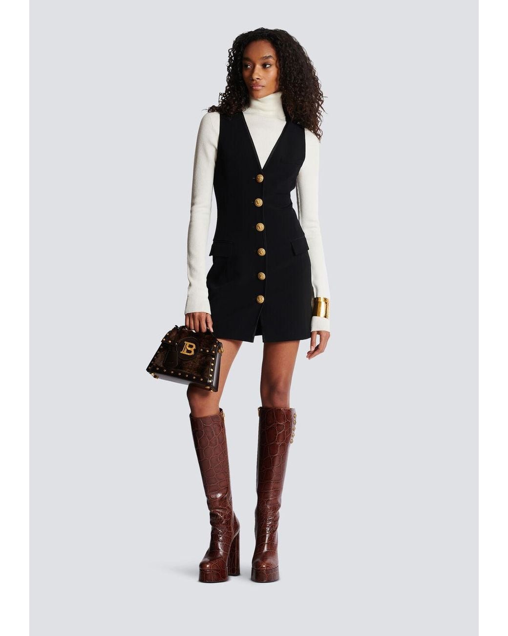 Balmain Black Sleeveless Crepe Dress