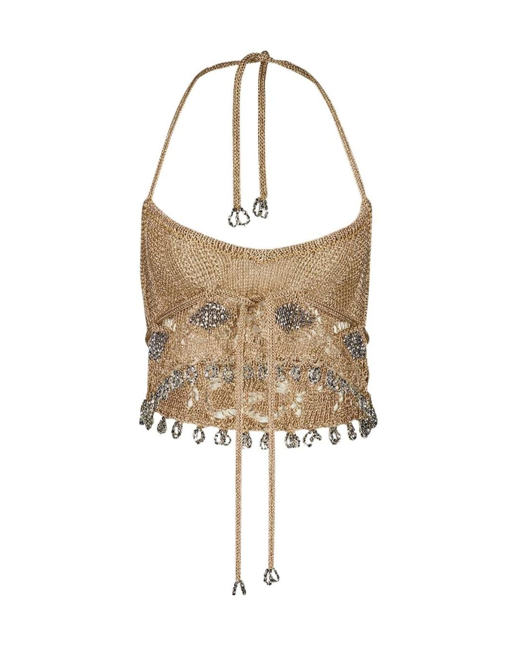Rabanne White Halterneck Embellished Crochet Top