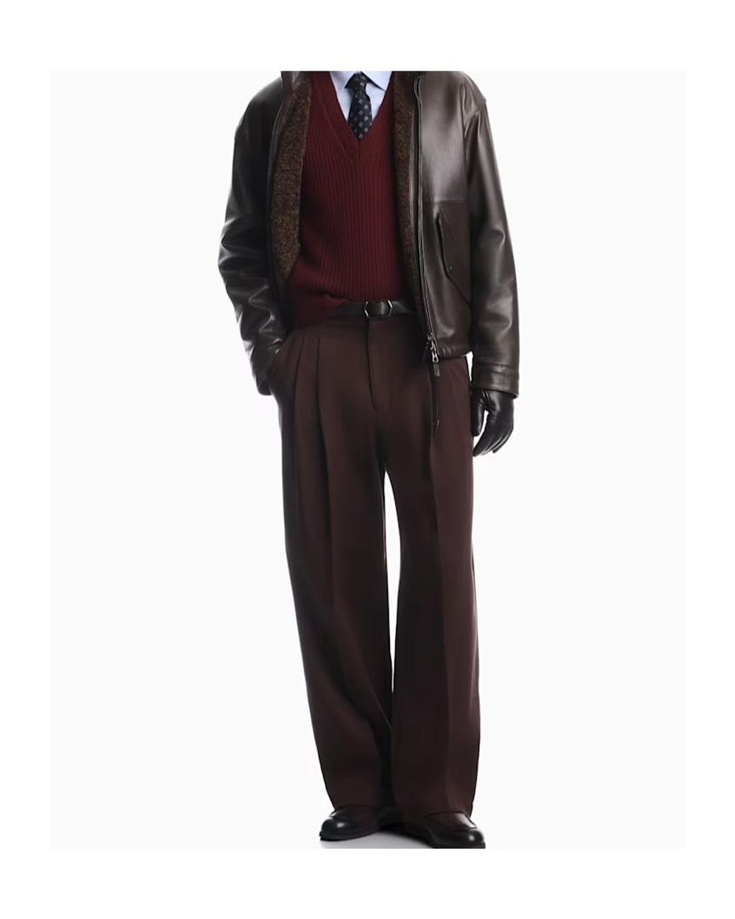 Emporio Armani Brown Pleated Cotton Trousers With A High Waist And Straight Leg for men