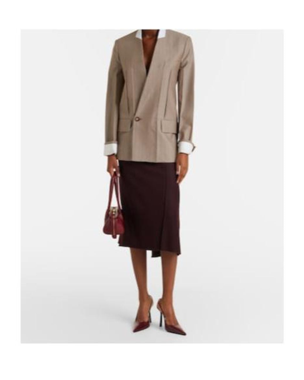 Victoria Beckham Brown Draped Virgin Wool Midi Skirt