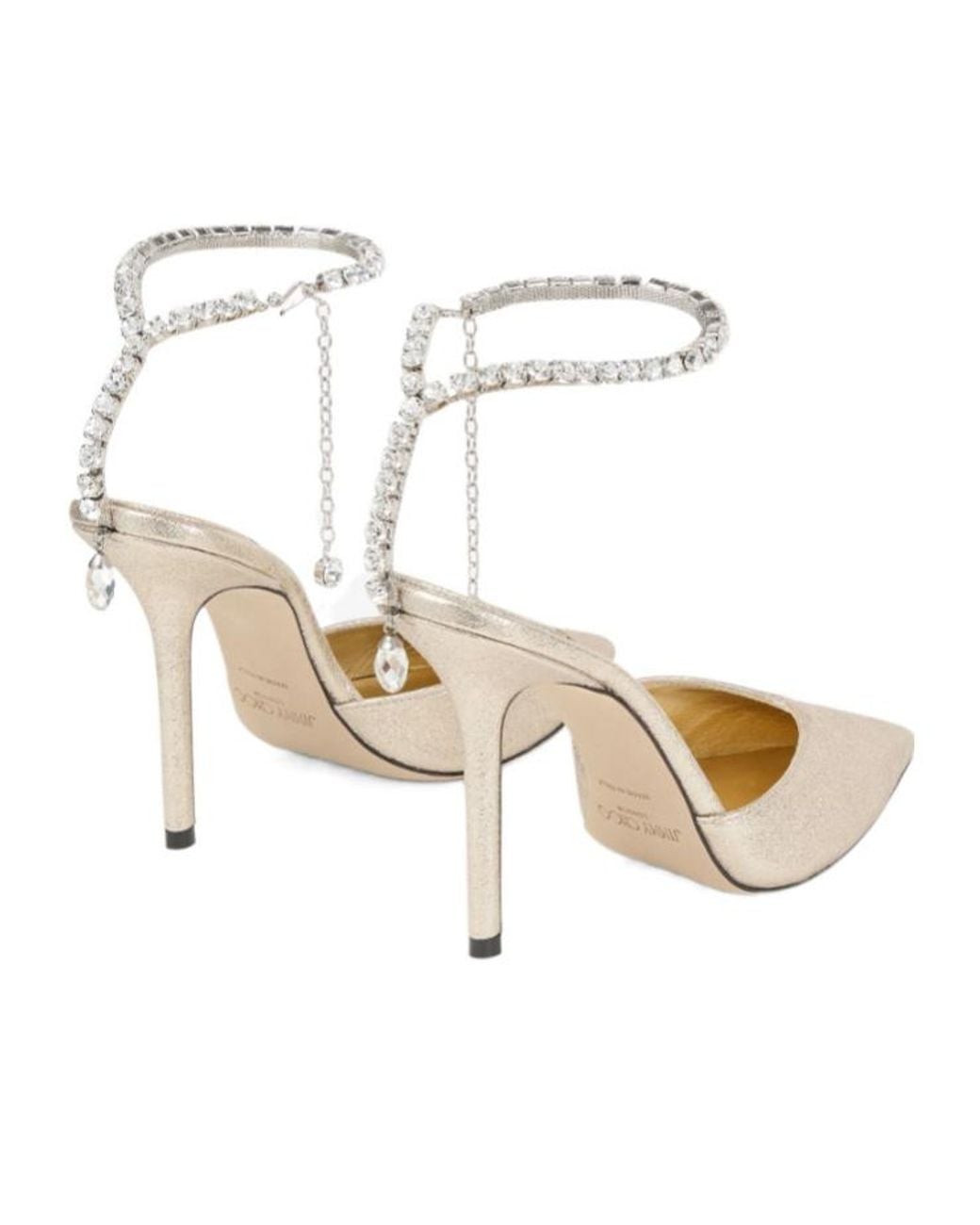 Jimmy Choo Natural Saeda Crystal Ankle-Strap Heeled Pumps