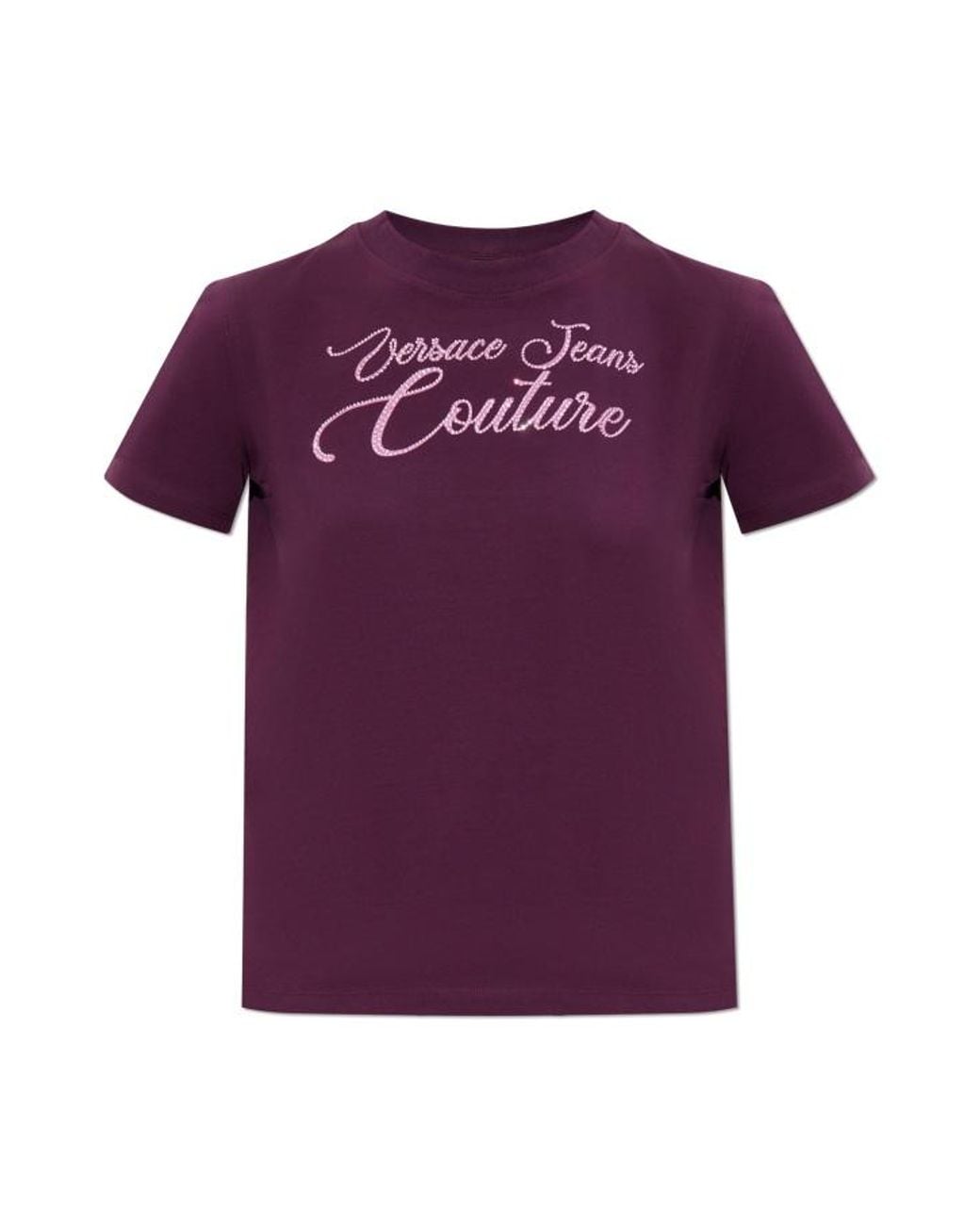 Versace Jeans Purple Couture Rhinestone Embellished Crewneck T-Shirt