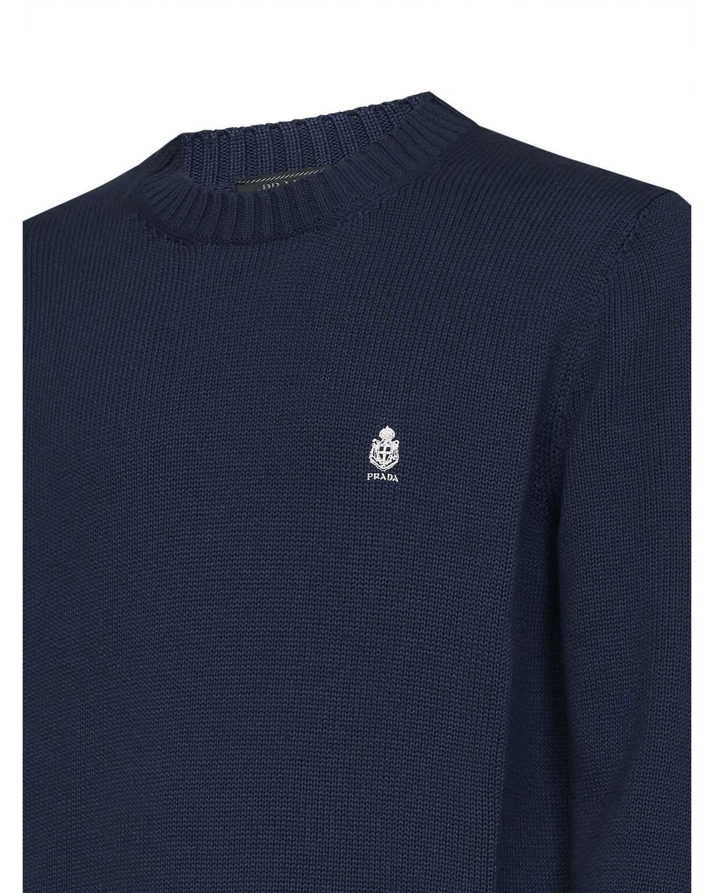 Prada Blue Logo Embroidered Knitted Sweater for men