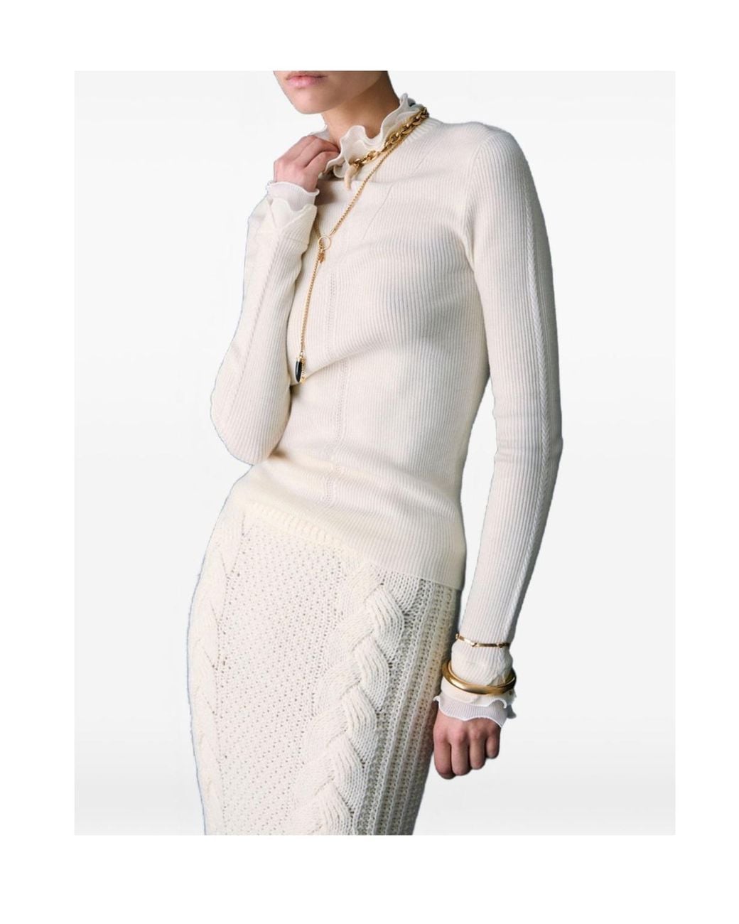 Liu Jo White Wool Turtleneck With Ruffles