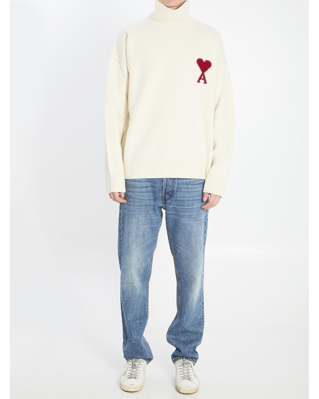 AMI White Ami Ami De Cœur Intarsia Turtleneck Sweater for men