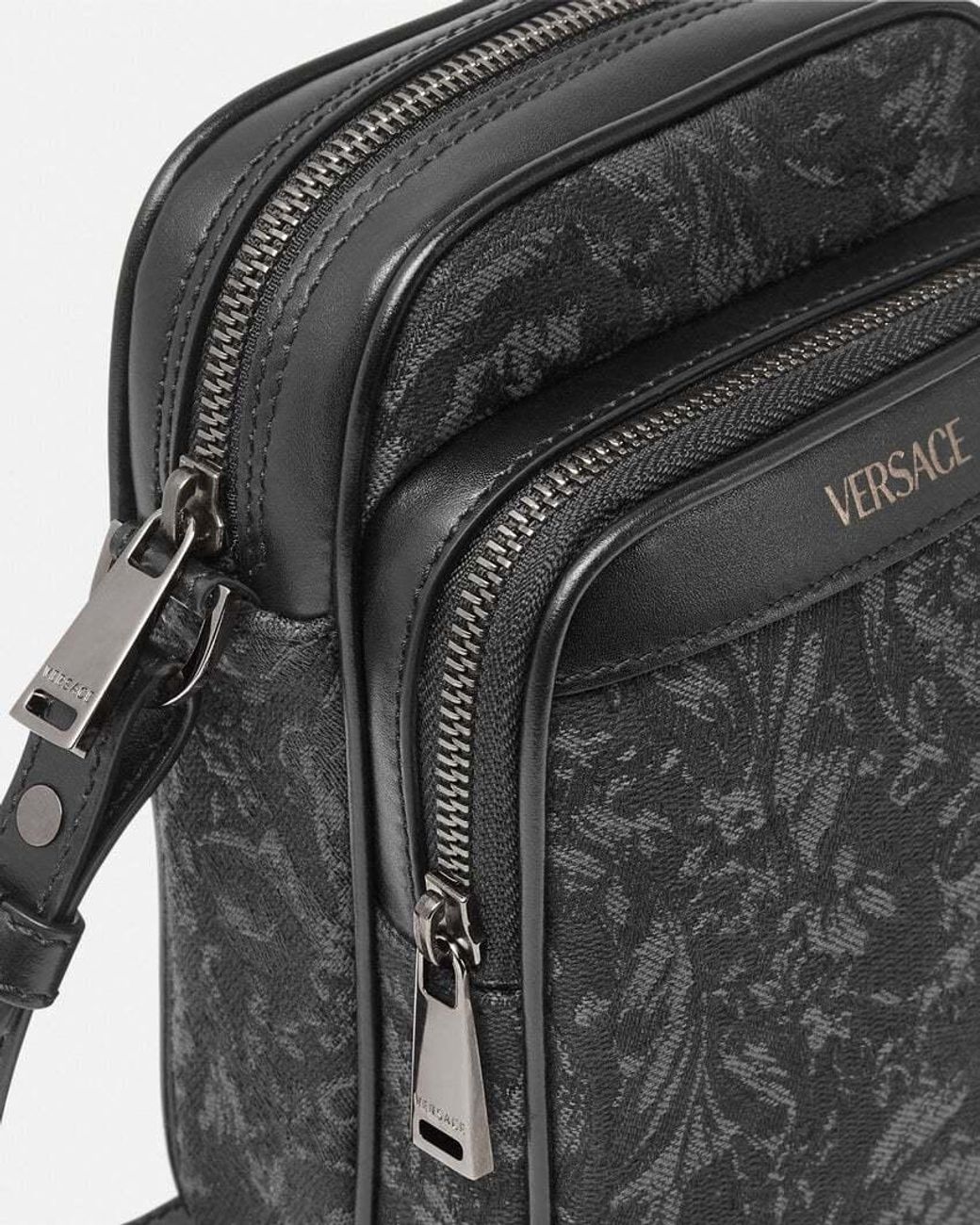 Versace Gray Barocco Athena Zip-Up Crossbody Bag for men