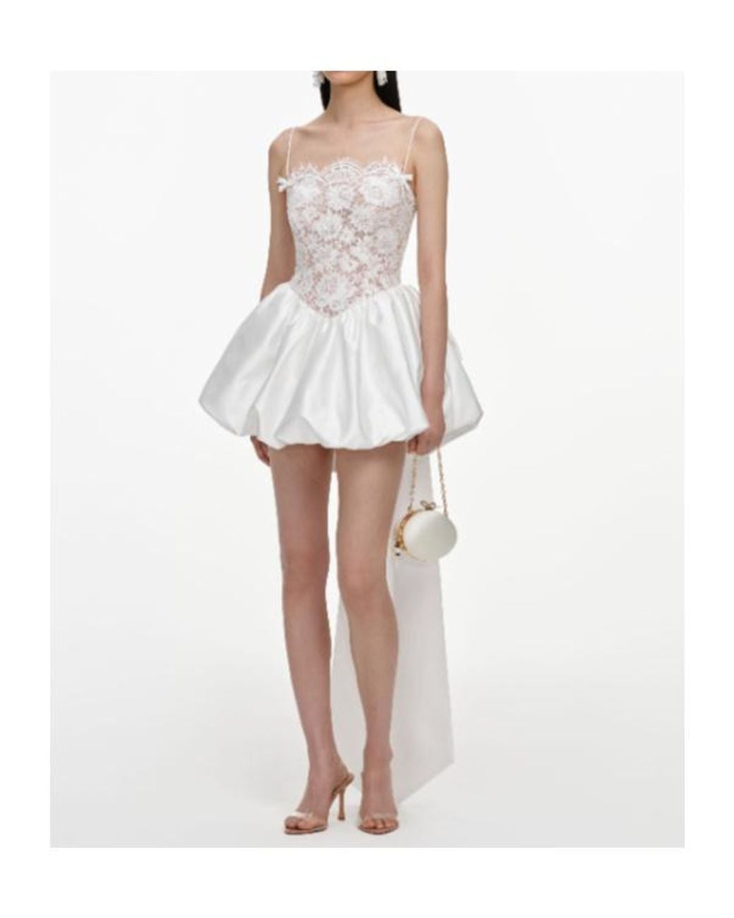 Self-Portrait White Sequin Lace Bow Mini Dress
