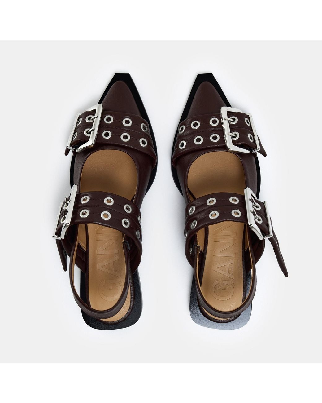 Ganni Black Leather Slingback Flat Mules