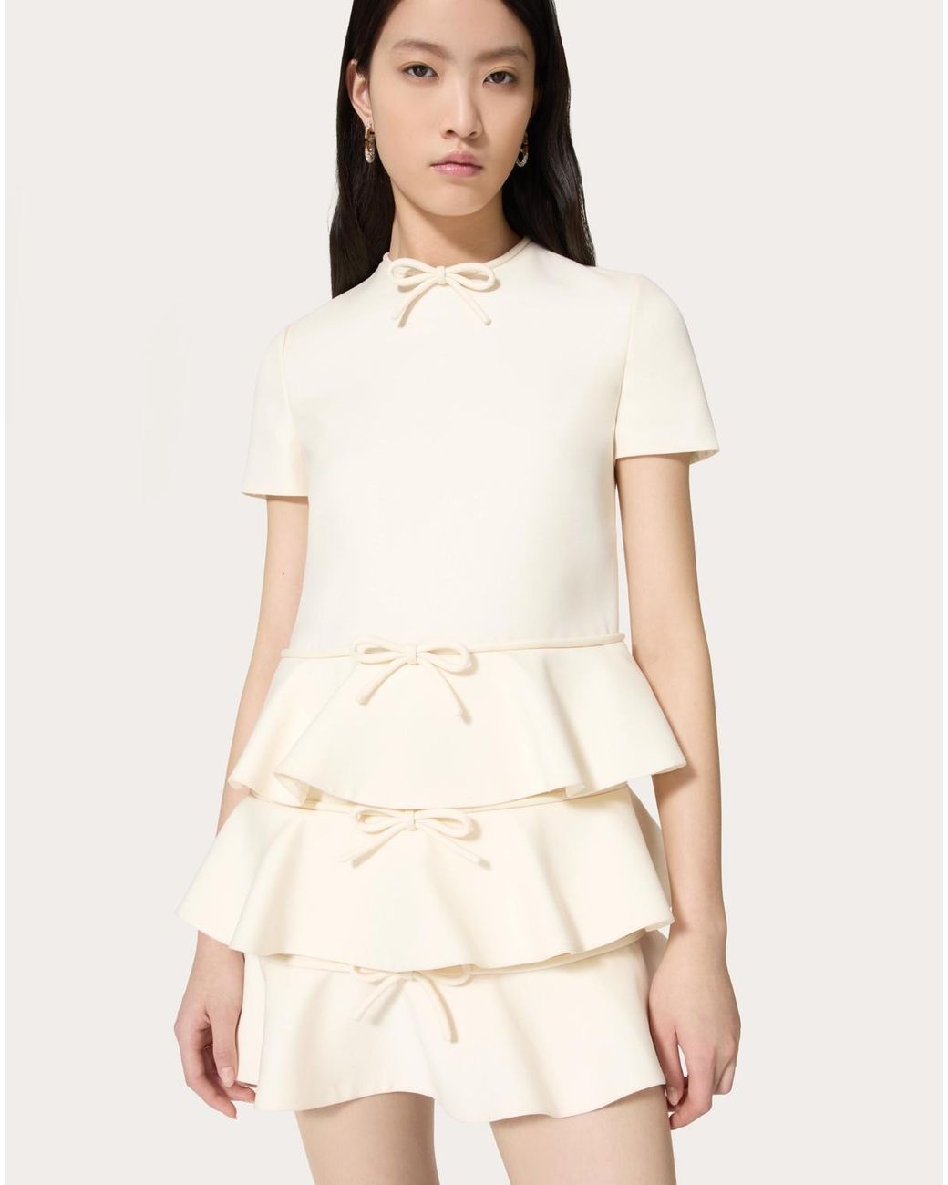 Valentino Natural Bow Detailed Ruffled Mini Dress