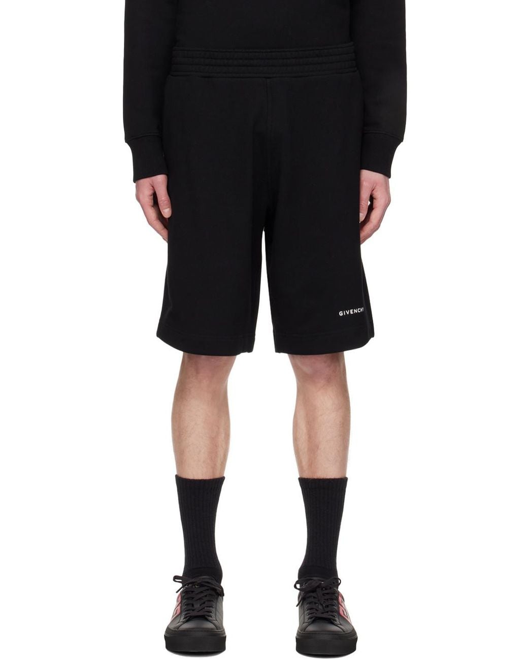 Givenchy Black Logo Printed Drawstring Shorts for men