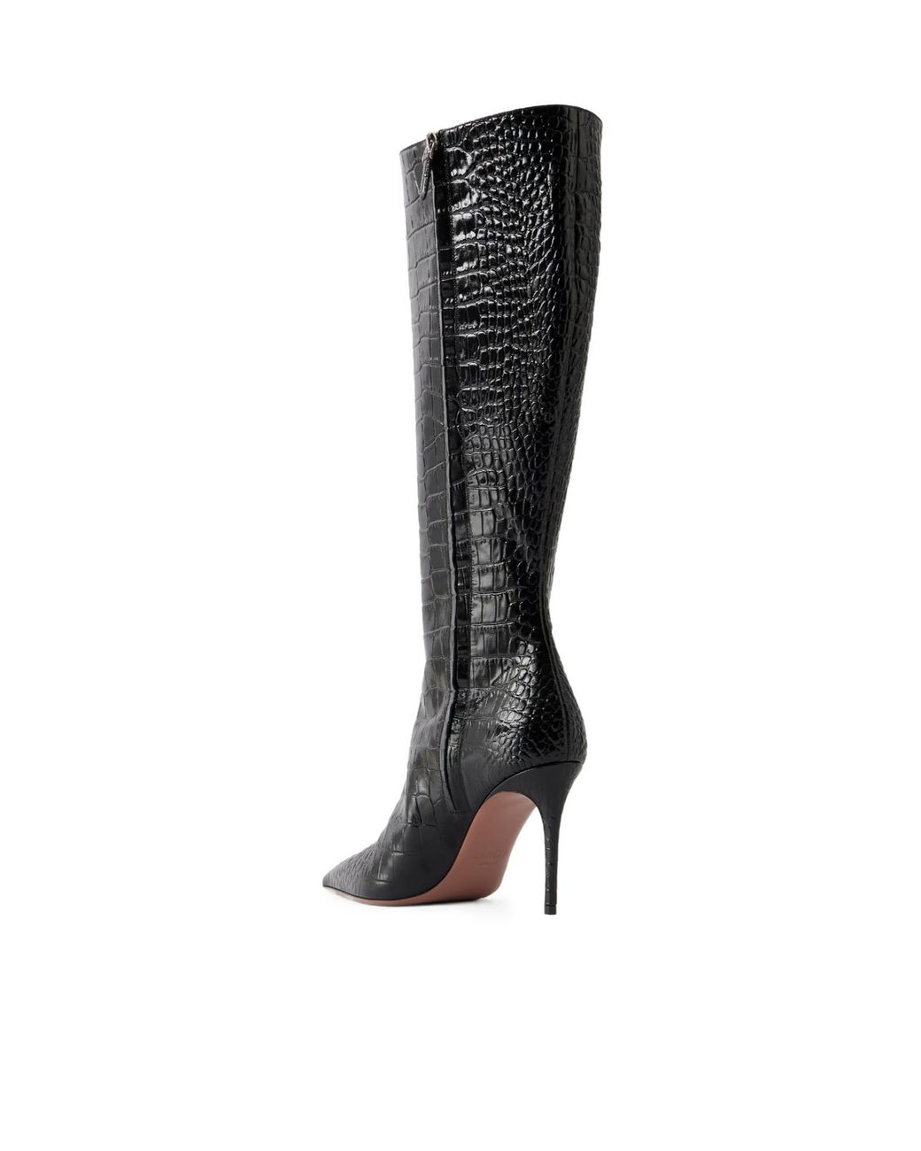 Paris Texas Black Croc-Effect Leather Knee Boots