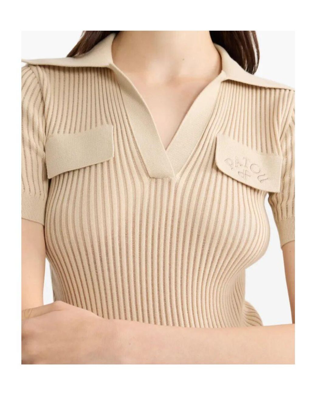 Patou Natural Ribbed Polo Knitted Top