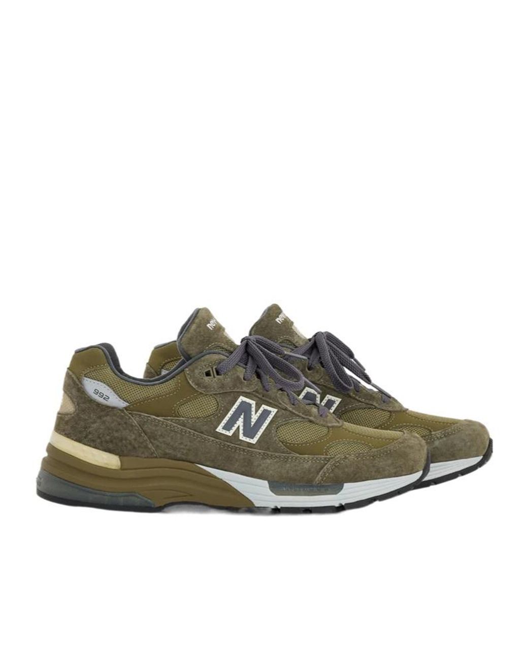 New Balance Green 992 Logo Patch Lace-Up Sneakers for men