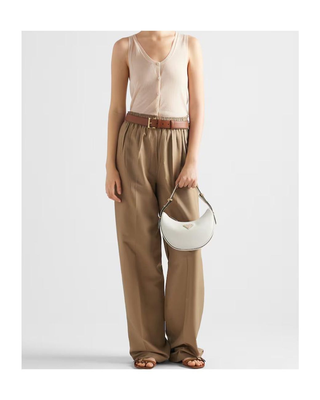 Prada Natural V-Neck Buttoned Tank Top