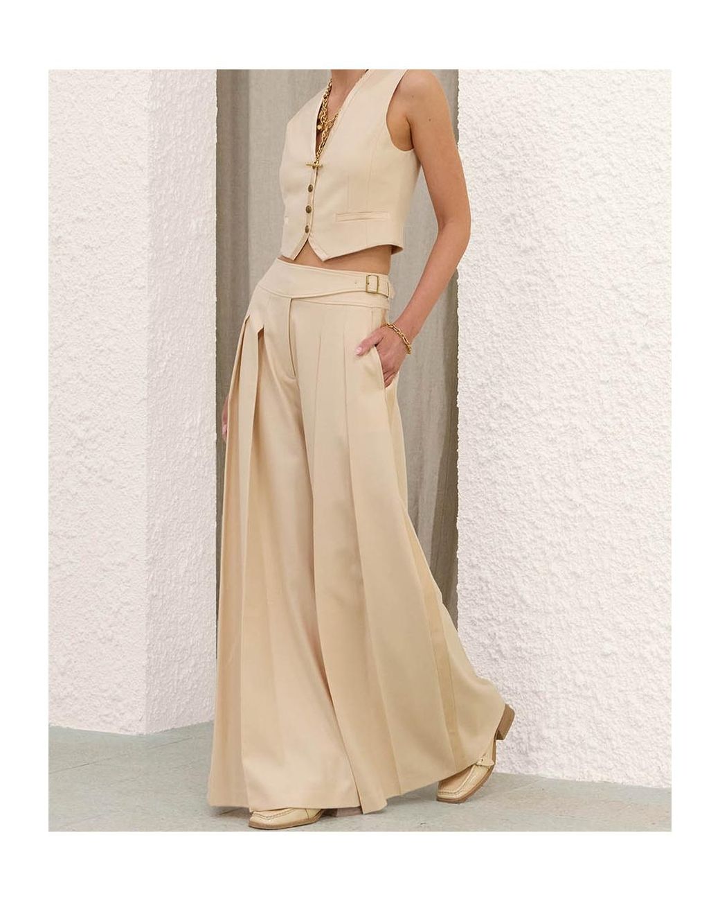Zimmermann Natural Valiant Pleated Wide-Leg Pants