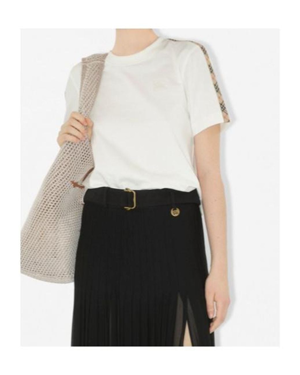 Burberry White Checked-Trim Crewneck T-Shirt