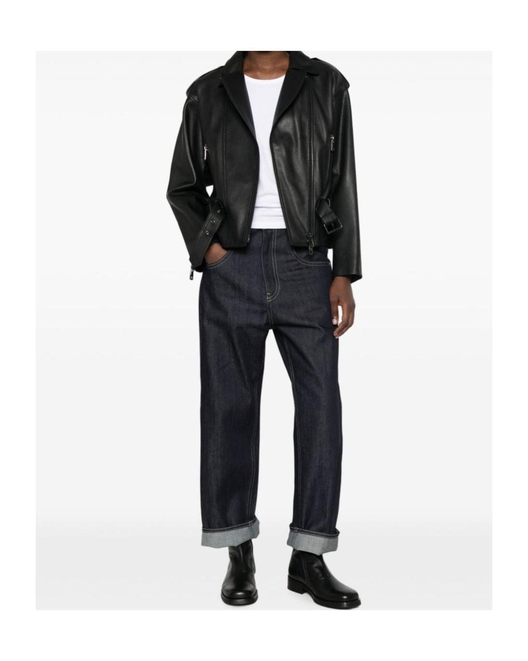 Emporio Armani Black Leather Jacket With A Zipper