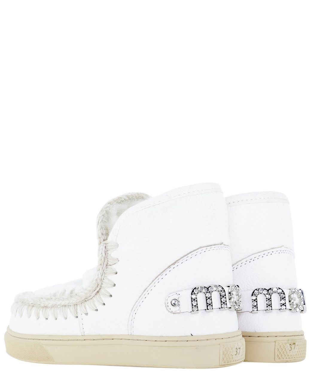 Mou White Stitched Ankle Boots