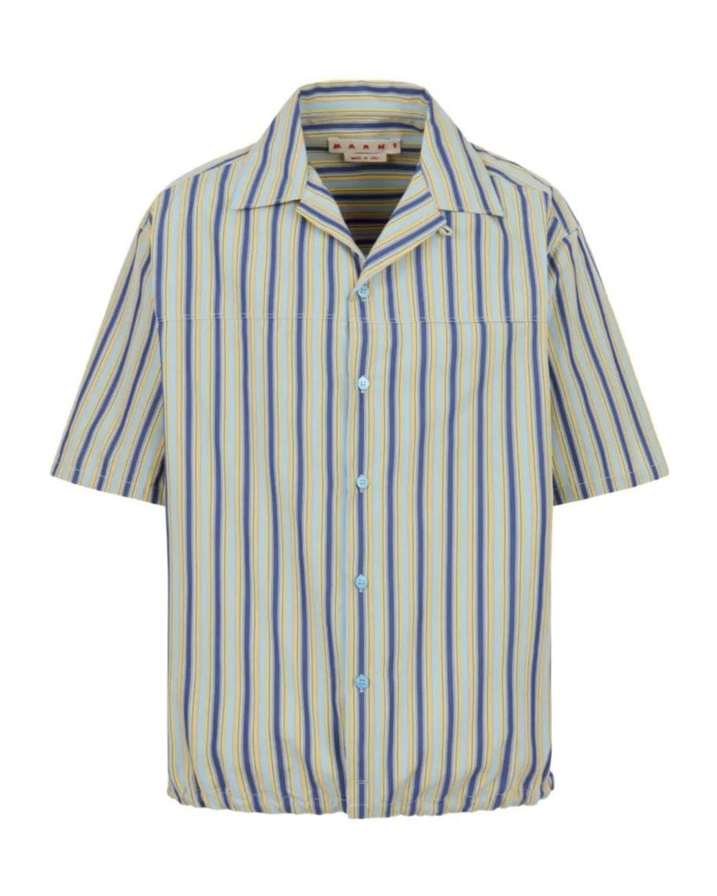 Marni Gray Short-Sleeved Striped Shirt for men