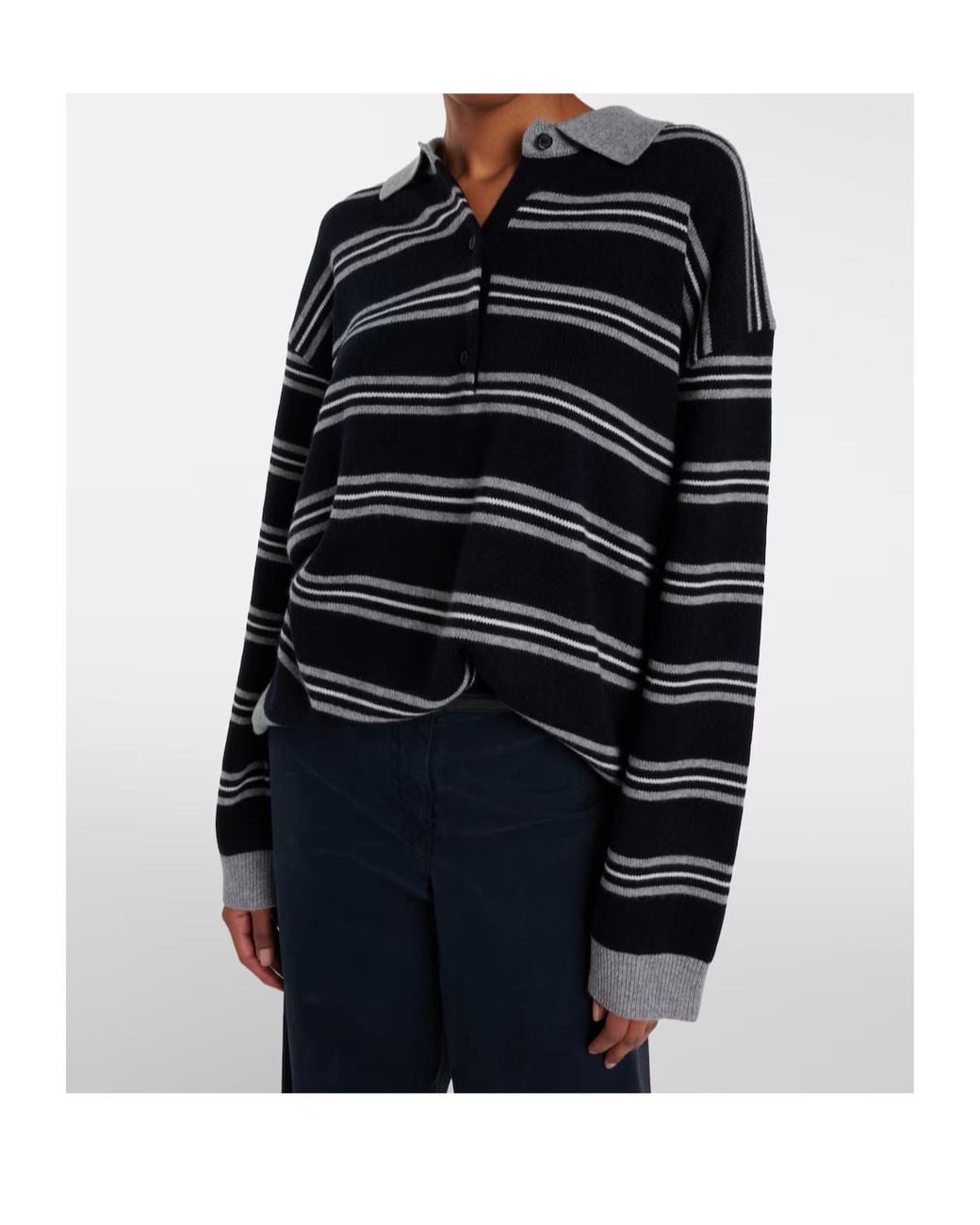 Nili Lotan Black Galvez Striped Cashmere Polo Sweater