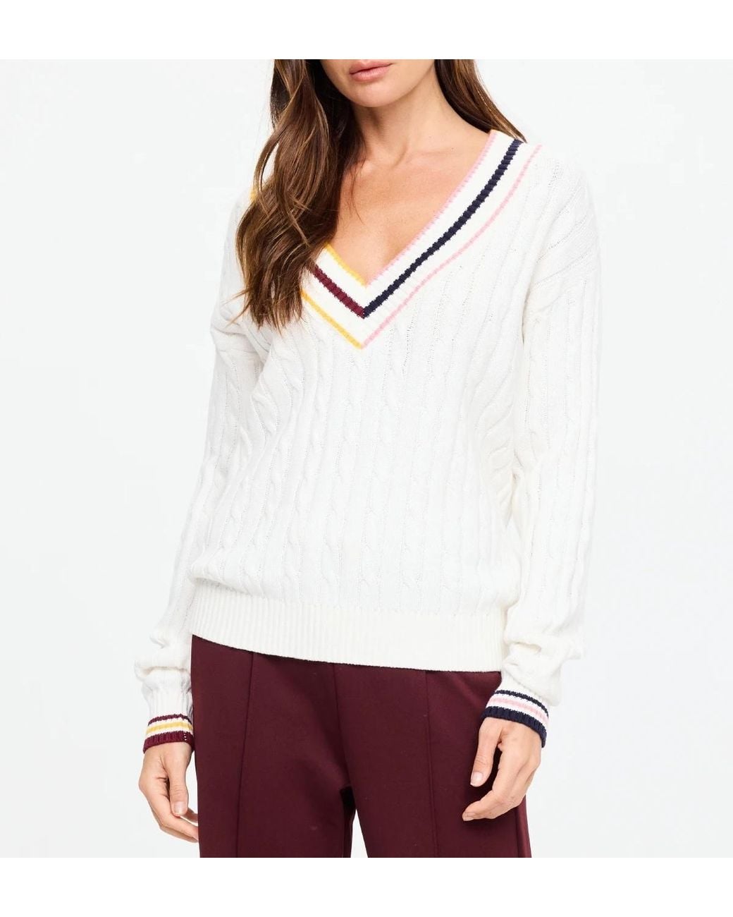 The Upside White Josette V-Neck Knitted Sweater