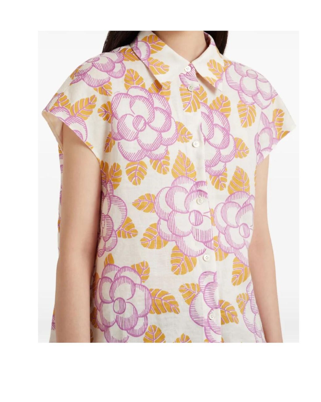 Marni Pink Floral Cap-Sleeved Shirt