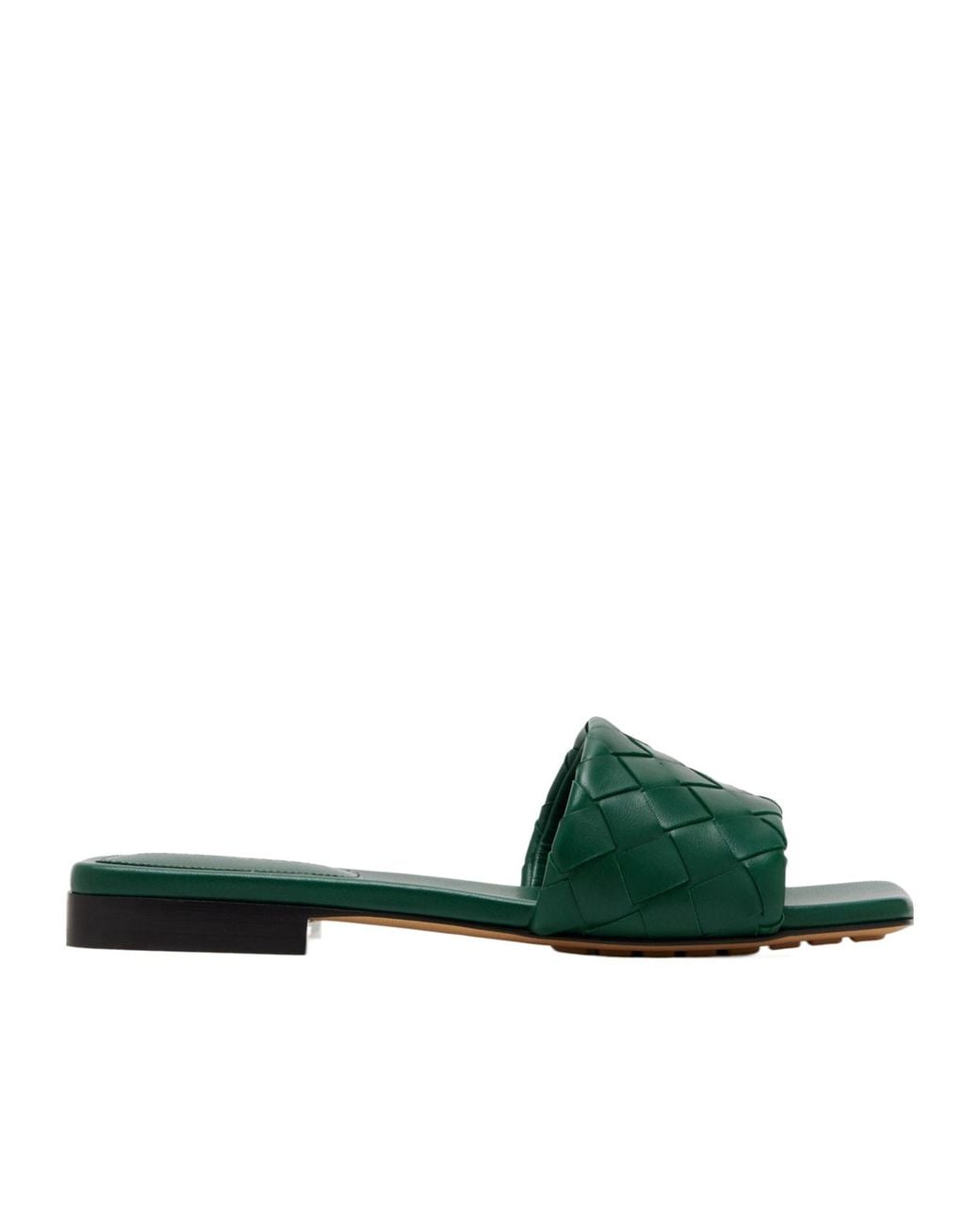 Bottega Veneta Green Parco Intrecciato Flat Sandals