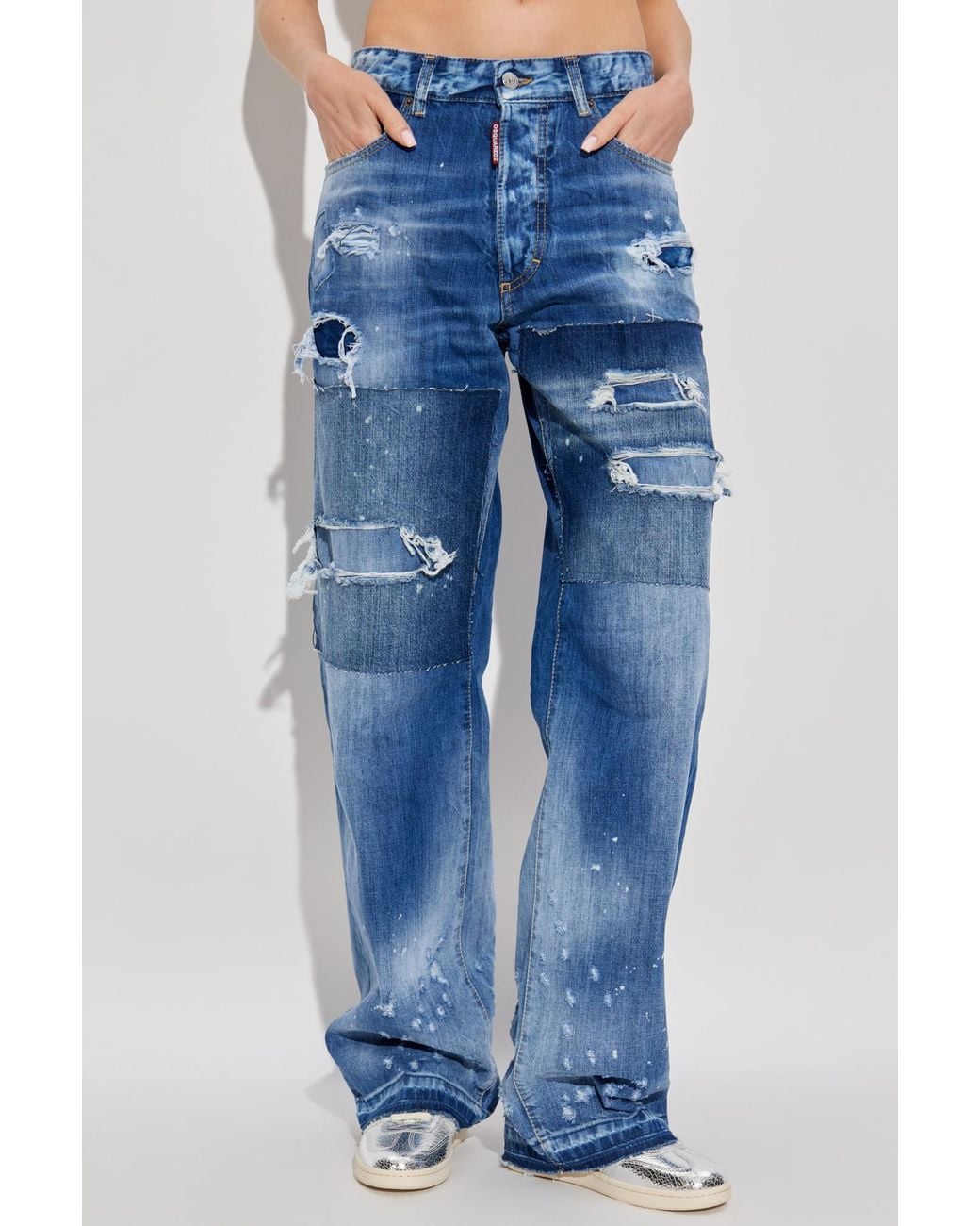 DSquared² Blue Distressed Straight-Leg Jeans