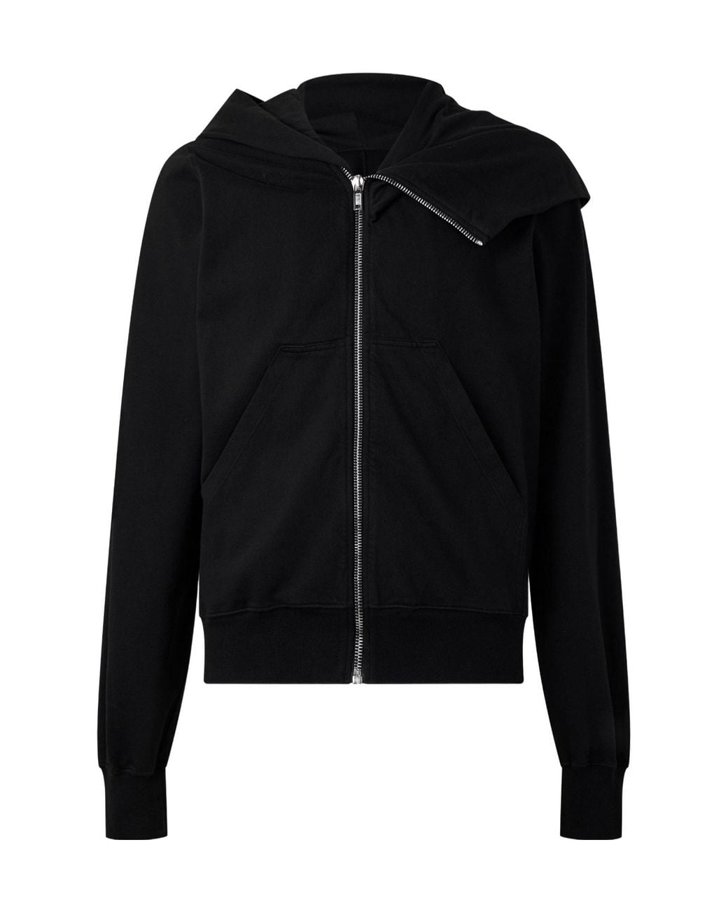 Rick Owens Black Cropped Full-Zip Hooded Sweatshirt for men