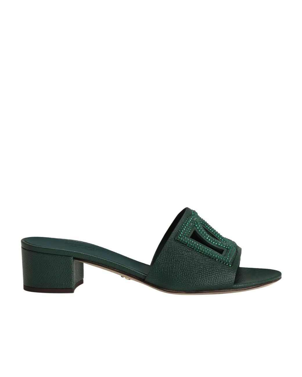 Dolce & Gabbana Green Logo Embellished Mules