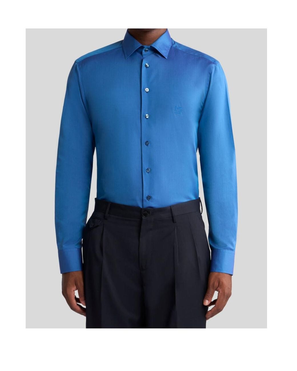 Etro Blue Logo Embroidered Long-Sleeved Shirt for men