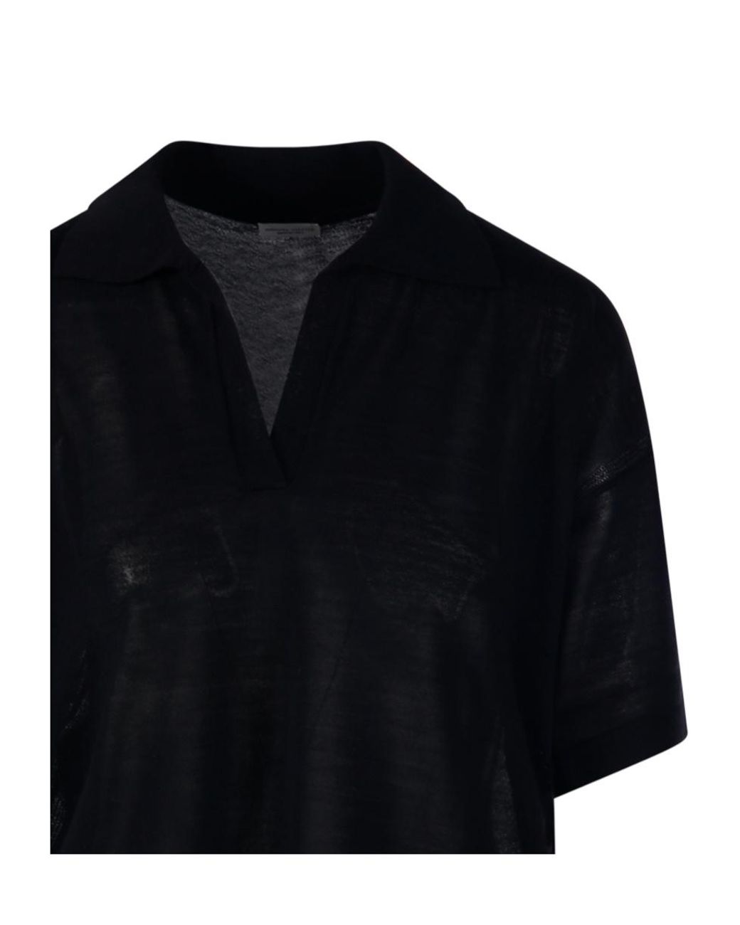 Roberto Collina Black Sheer Polo Knitted Top