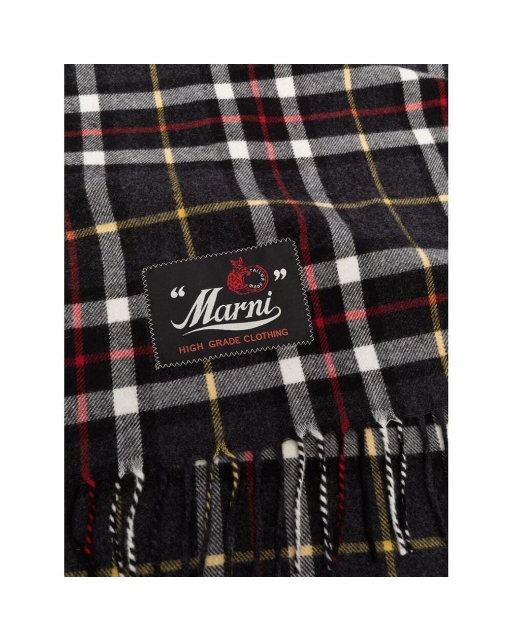 Marni Black Logo-Patch Check Pattern Scarf