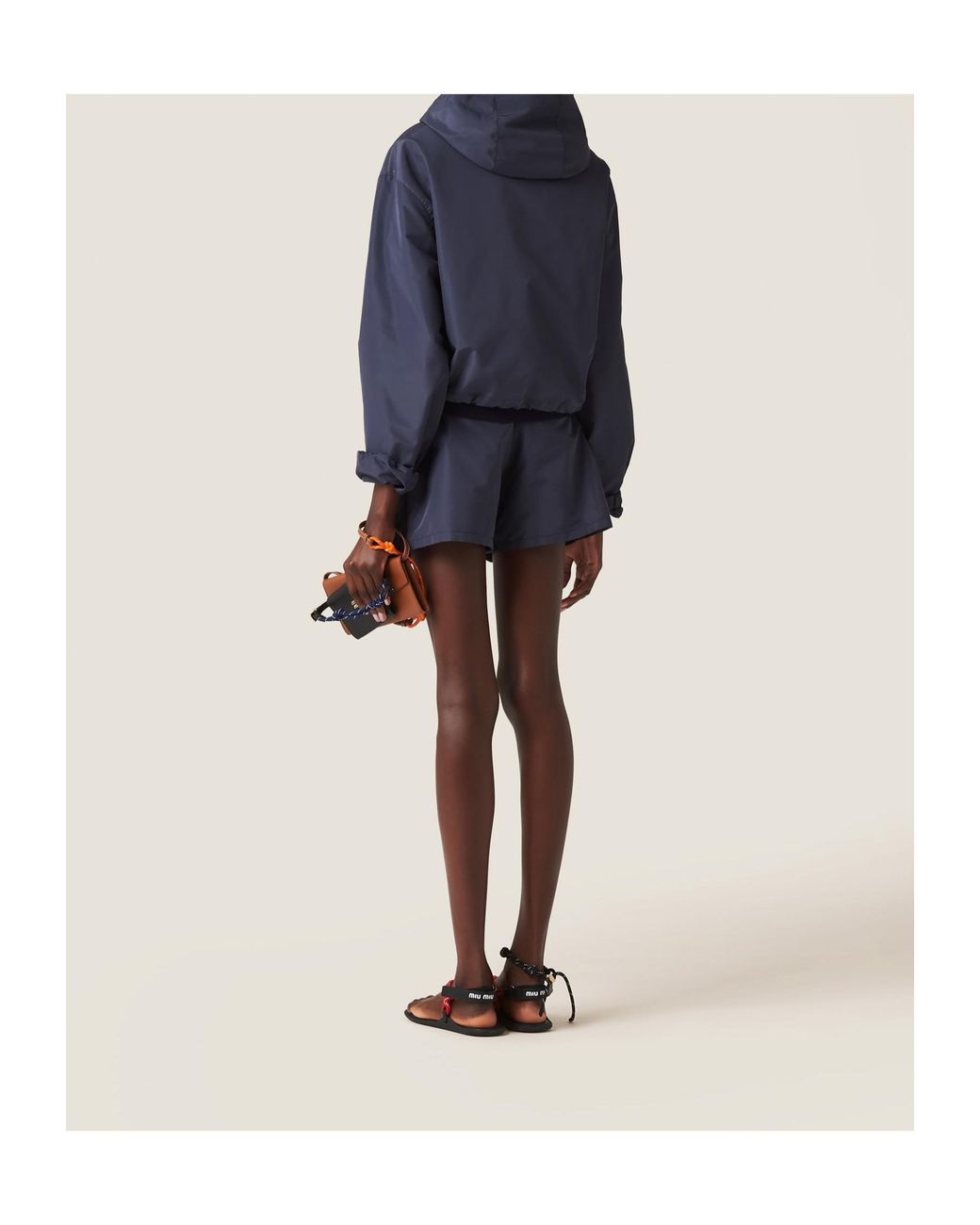 Miu Miu Blue Logo-Rubberised Zipped Hooded Jacket
