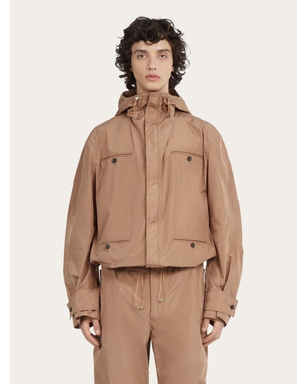 Ferragamo Brown Ferragamo Drawstring Zip-Up Jacket for men