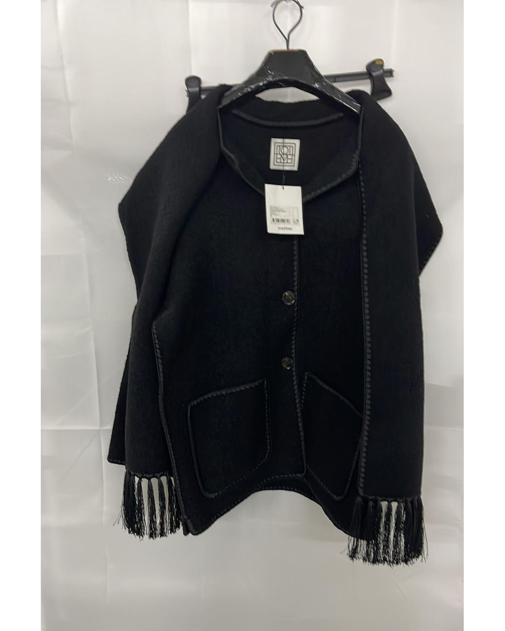 Totême Black Totême Dropped-Shoulder Fringed-Edge Scarf Jacket