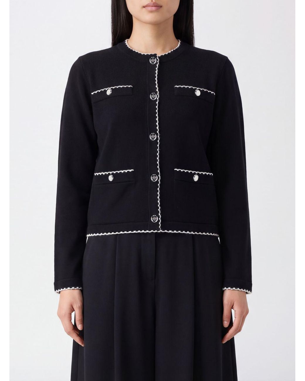 Tory Burch Black Contrast Trim Pocket Cardigan
