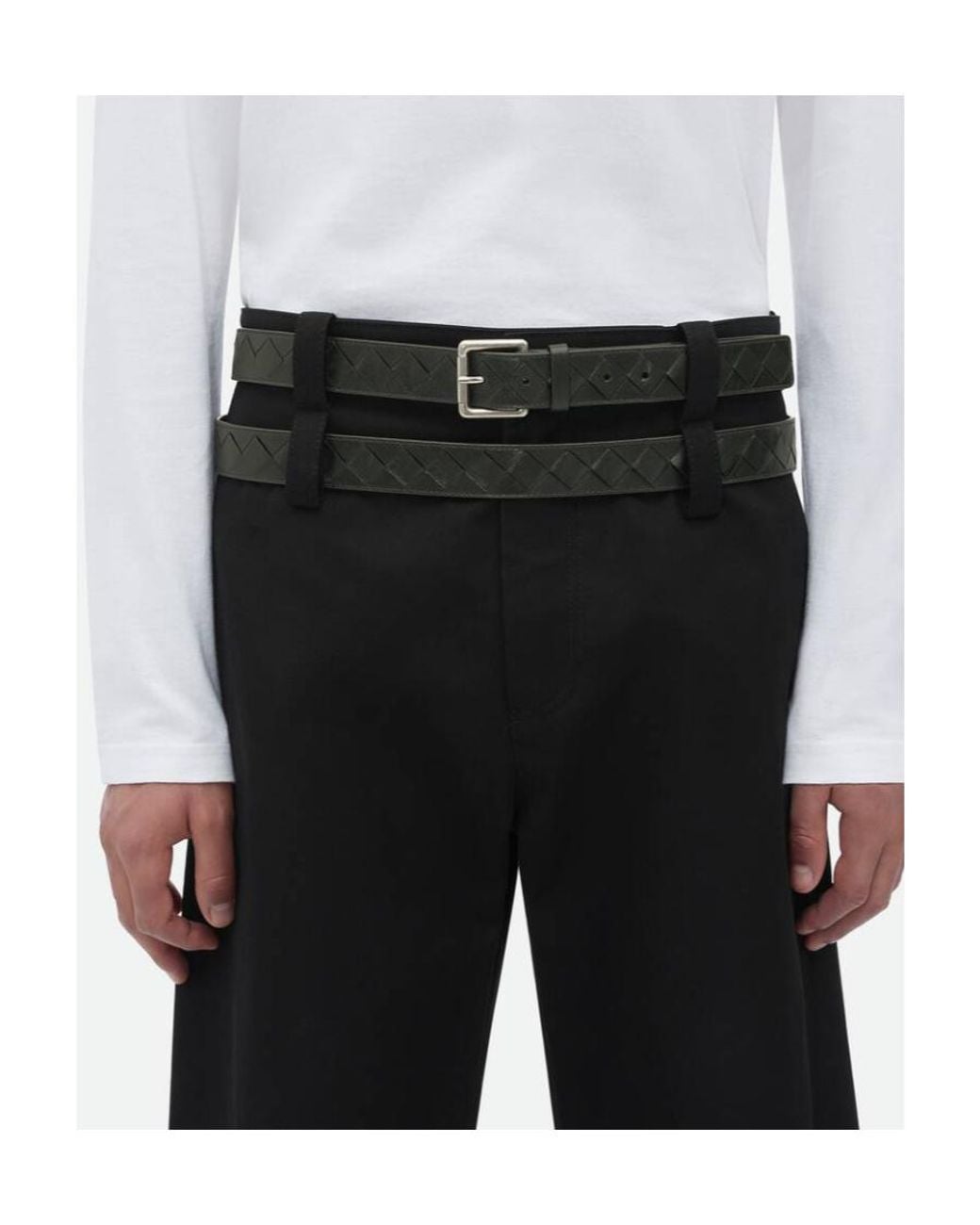 Bottega Veneta Black Signature Weave Buckle Belt for men